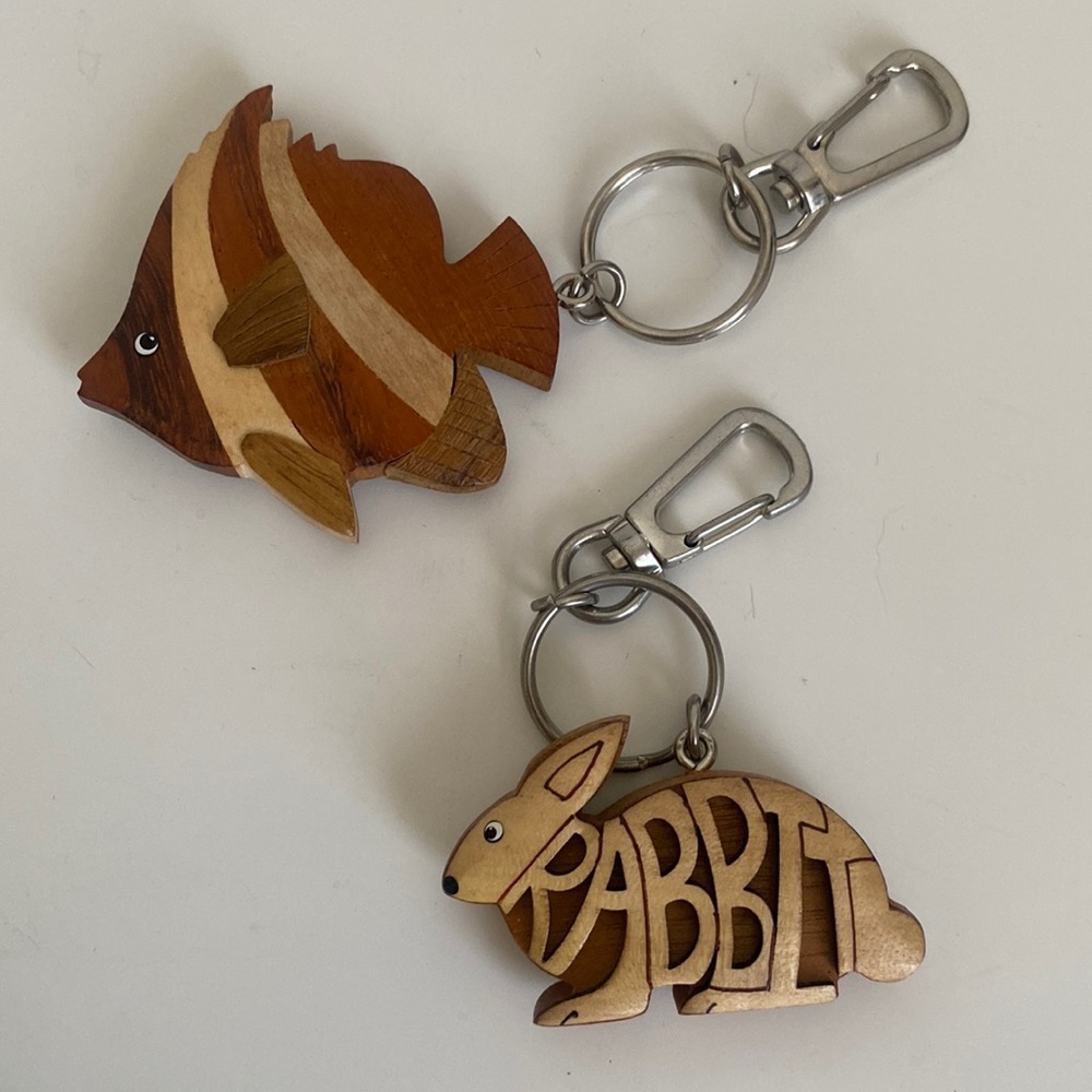 Handmade Wooden Bag Charms Keychains Key Holders Fish Rabbit